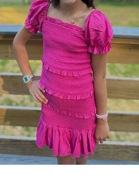 Katie J NYC Laila girls tween smocked dress pink size Medium